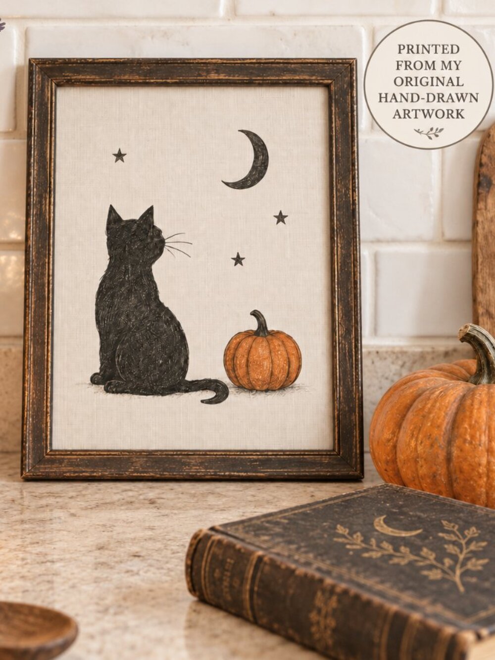 NEW Midnight Cat Halloween Art Print 8x10 Physical Wall Decor